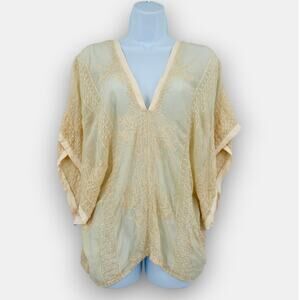 Language cream silk embroidered blouse